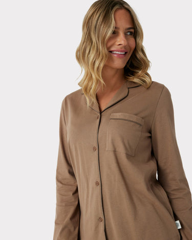 Organic Cotton Brown Button Up Long Pyjama Set
